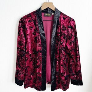 Bob Mackie Wearable Art Top Womens Small Red Velvet Open Floral Artsy Whimsigoth